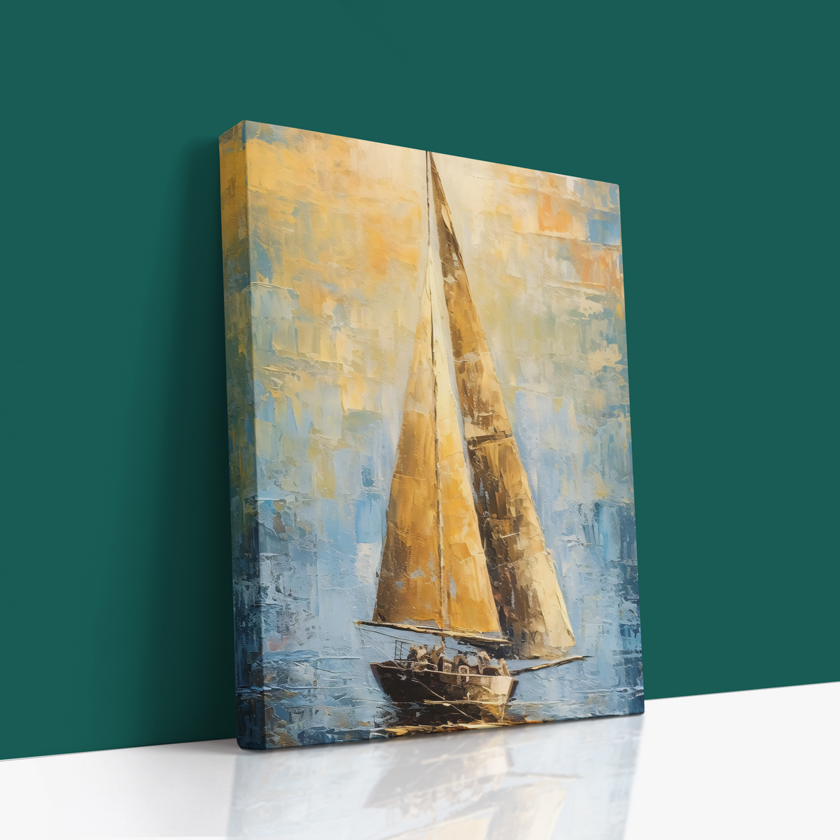 ⛵ "Golden Voyage" – Nautical Abstract Sailboat Canvas Wall Art