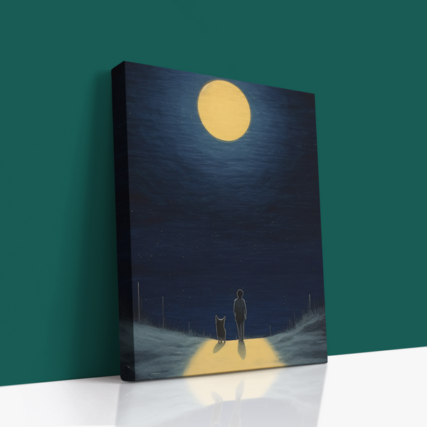 🌙🐶 "Moonlit Companions" – Serene Nighttime Canvas Wall Art