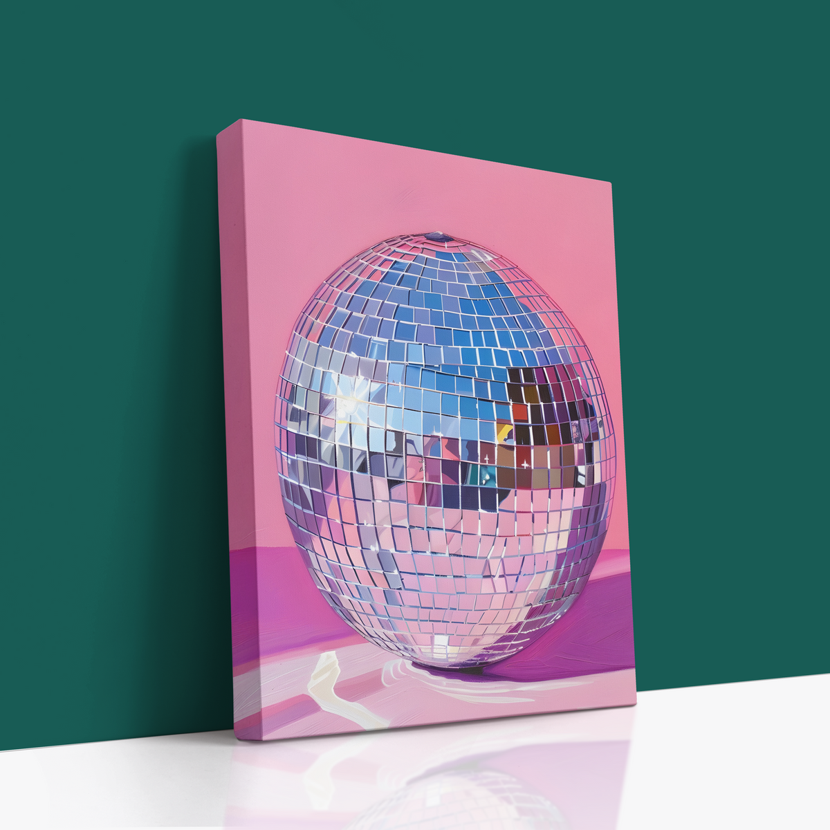 Retro Glam Disco Ball Canvas Wall Art – Vibrant Pink Aesthetic Decor