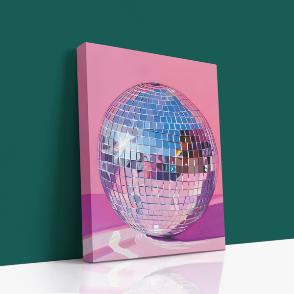 Retro Glam Disco Ball Canvas Wall Art – Vibrant Pink Aesthetic Decor