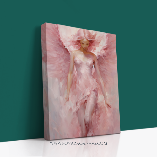 🌸 Ethereal Angel – Soft Pink Fantasy Canvas Art