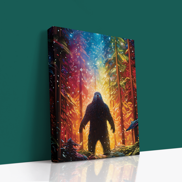 Bigfoot Canvas Wall Art – Mystical Northern Lights Scene, Gallery Wrapped, Nature-Inspired Decor for Home, Office, or Cabin