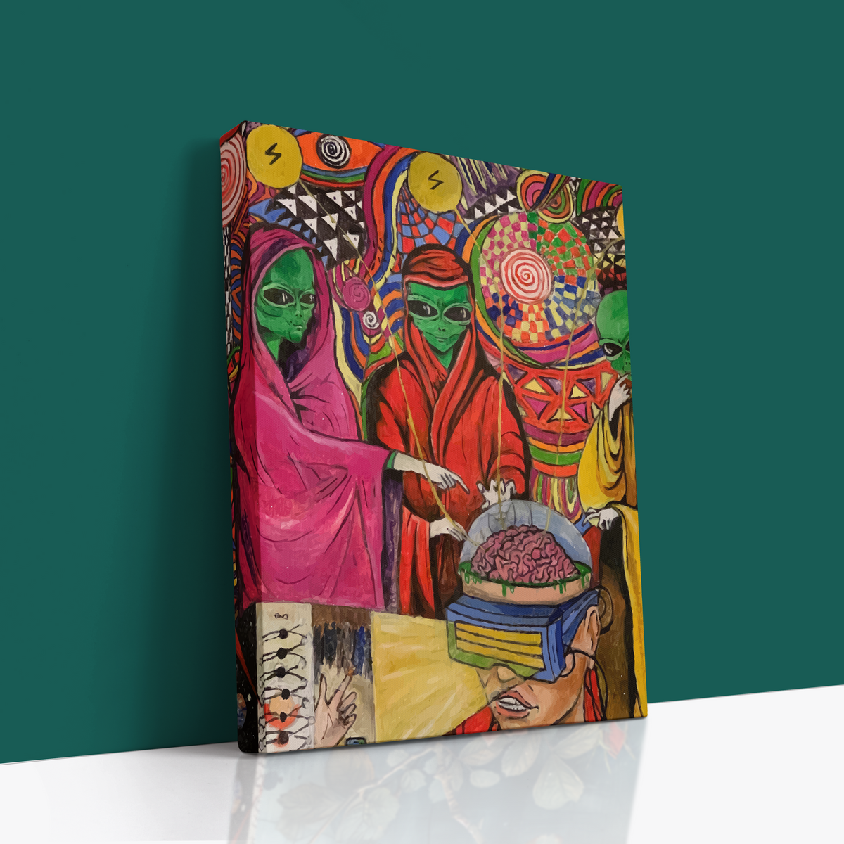 👽🌀 Psychedelic Alien Ritual – Trippy Canvas Wall Art