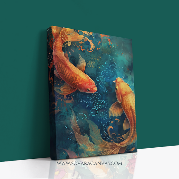 Koi Fish Canvas Wall Art – Tranquil Pond Scene, Gallery Wrapped, Nature-Inspired Decor for Zen Home, Office, or Meditation Space