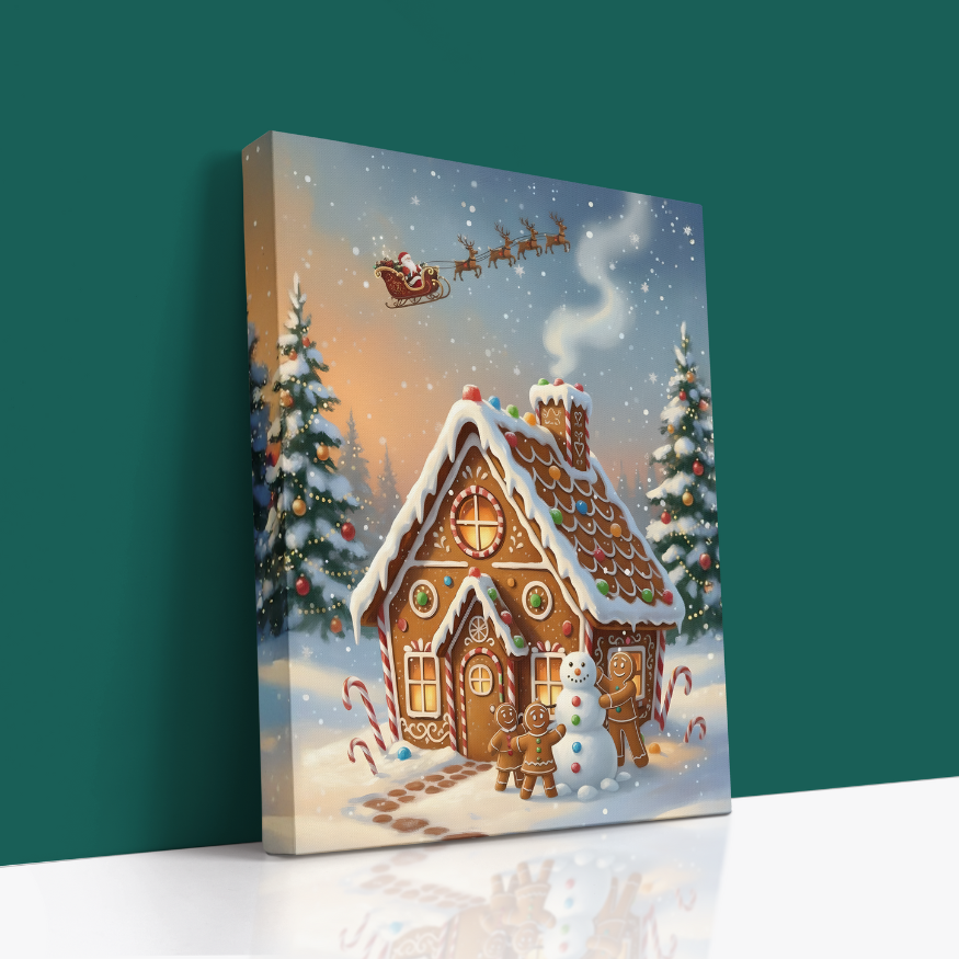 🎄 Gingerbread Wonderland Christmas Canvas – Holiday Wall Art