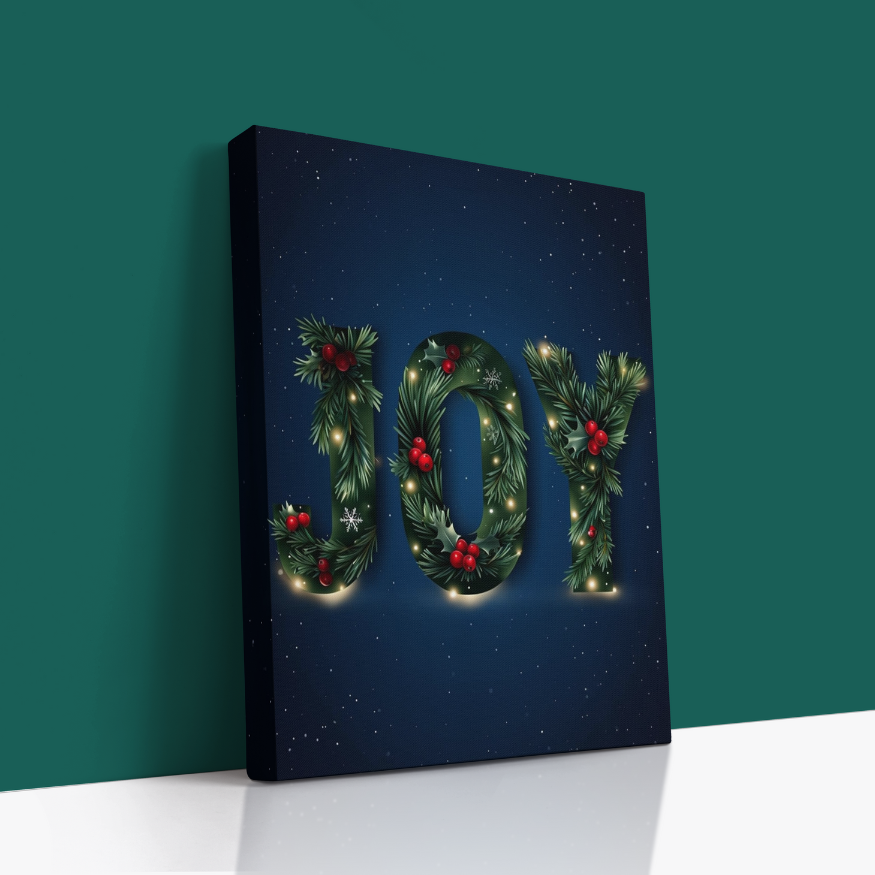 🎁 “JOY” Christmas Wall Art Canvas – Holiday Wreath Typography Décor