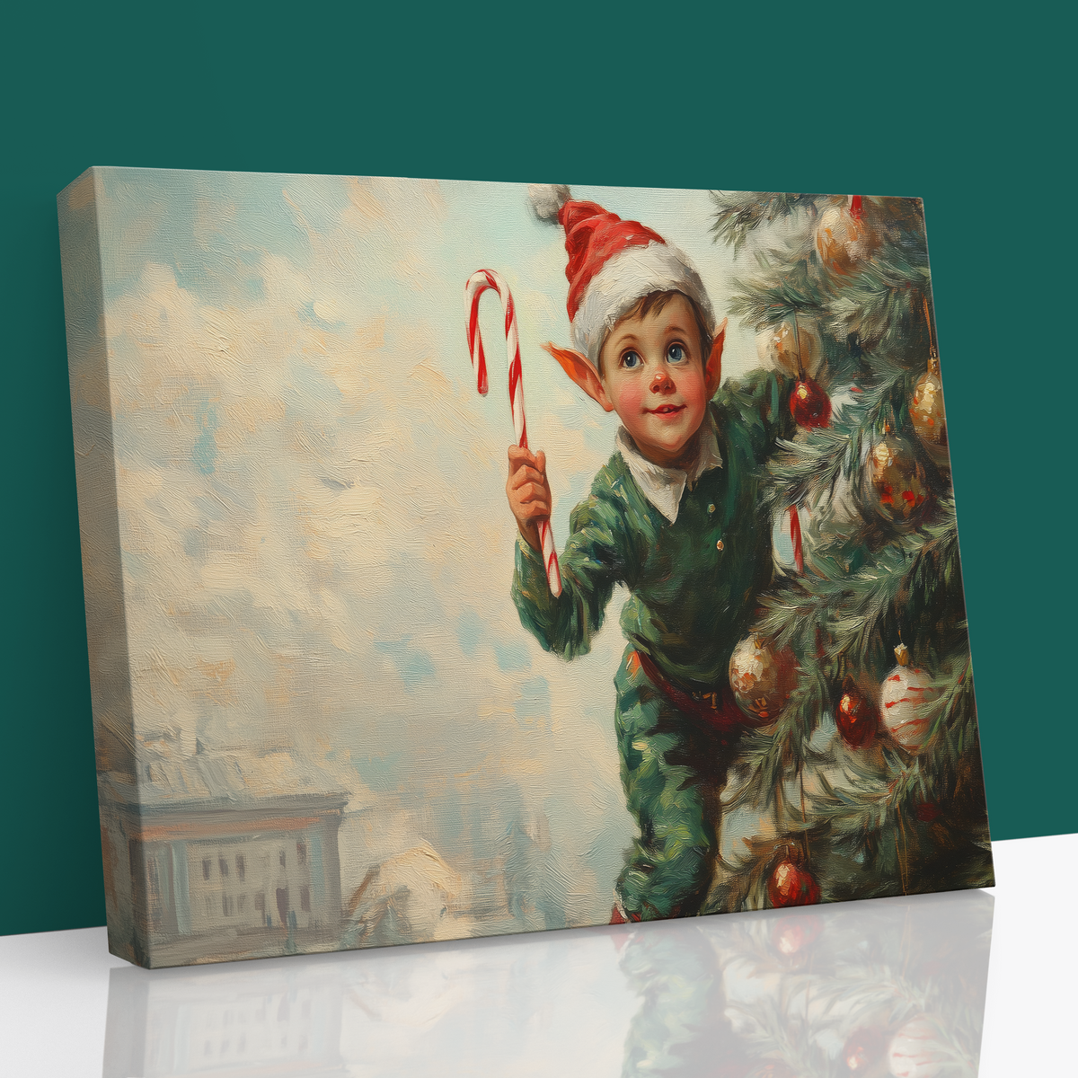 🎄 Vintage Elf Christmas Canvas – Whimsical Holiday Wall Art
